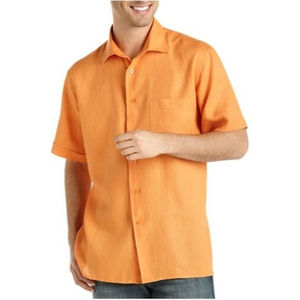 Pronto Uomo Orange 100% Linen Shirt Short Sleeve Large Men New $70